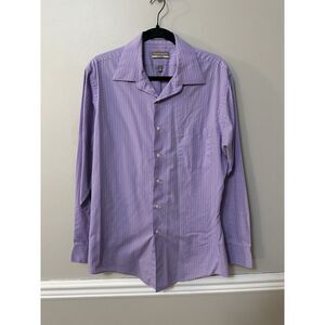 Van Heusen Mens Dress‎ Shirt Size16.5, 34/35 Purple Microcheck Wrinkle Free Flex